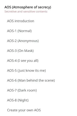 List of the concealed AOS (Atmosphere of Secrecy)