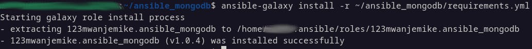 Output from running the ansible-galaxy install command