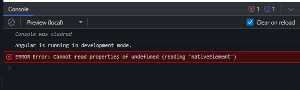 ERROR Error: Cannot read properties of undefined (reading 'nativeElement')