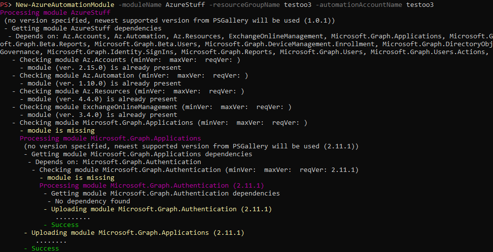 Import new (or update existing) PowerShell module (including its dependencies!) into Azure Automation Account using PowerShell