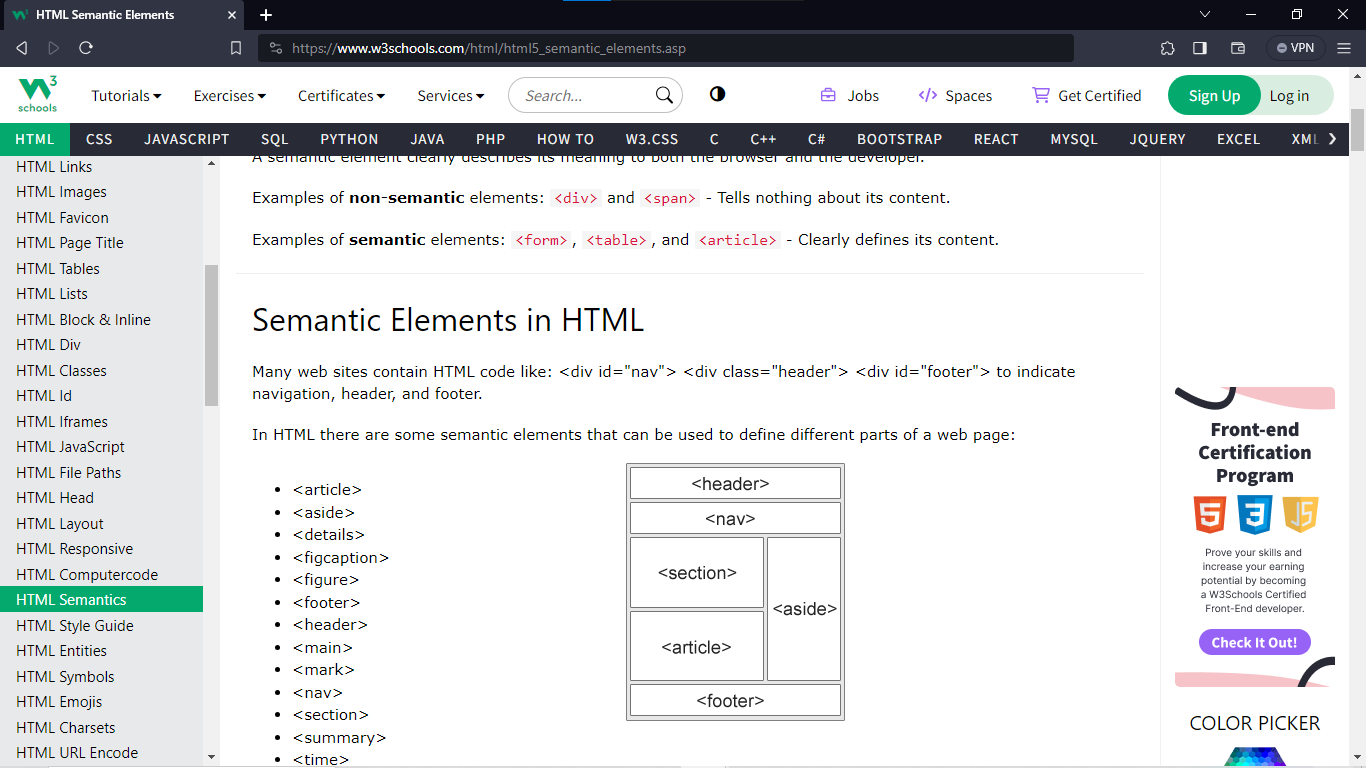 Semantic Elements in  HTML