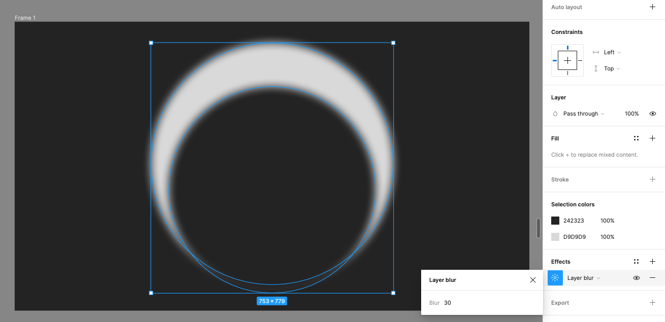Figma screenshot of two circles with blur effect