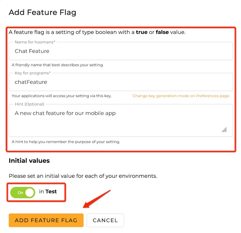 Adding a feature flag in ConfigCat dashboard