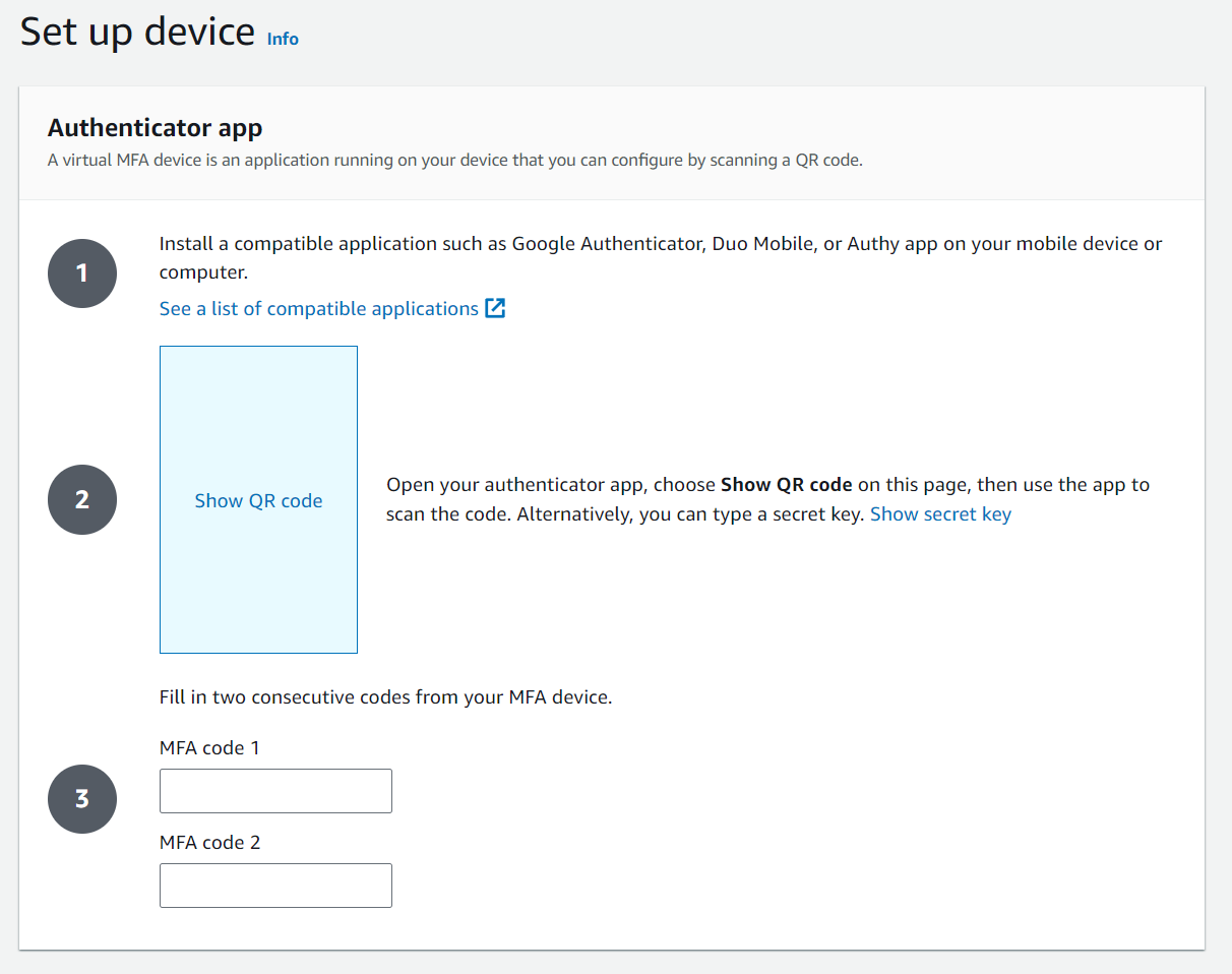 screenshot of set up device option in AWS