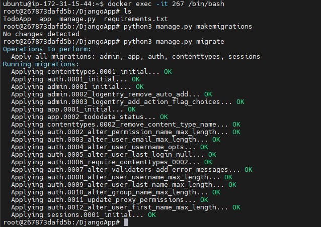 The migration command in terminal