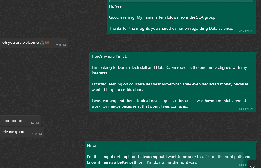 My Whatsapp chat with Victoria on the January 13th