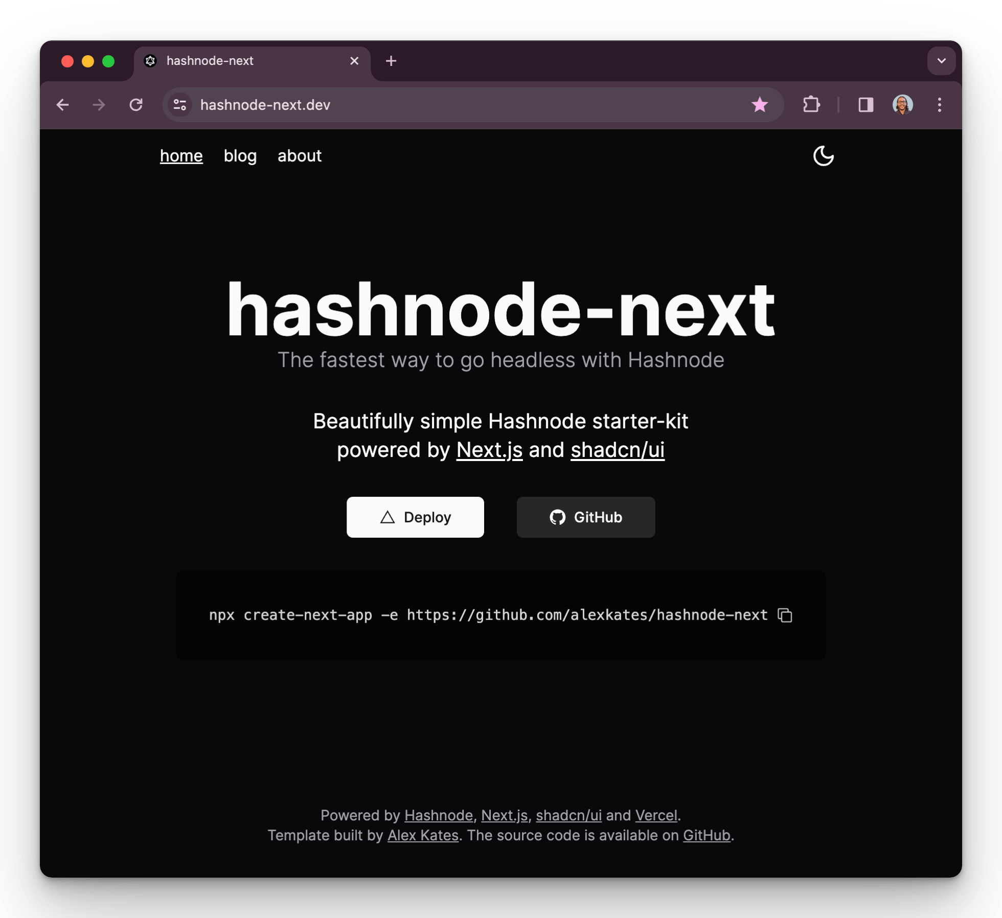 Image of hashnode-next.dev landing page.
