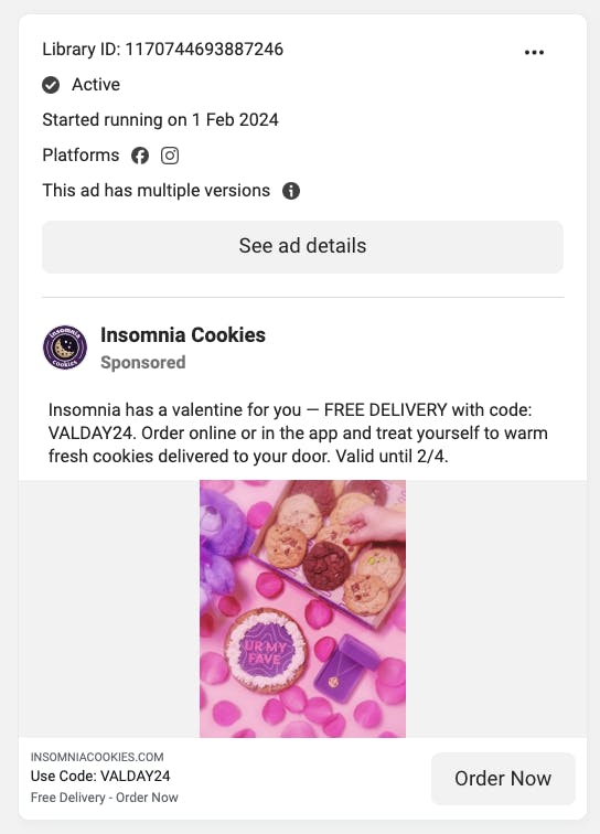 How Insomnia Cookie runs their Facebook ads