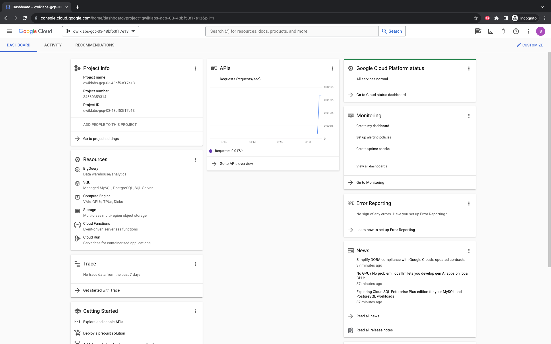 The Cloud Console Dashboard