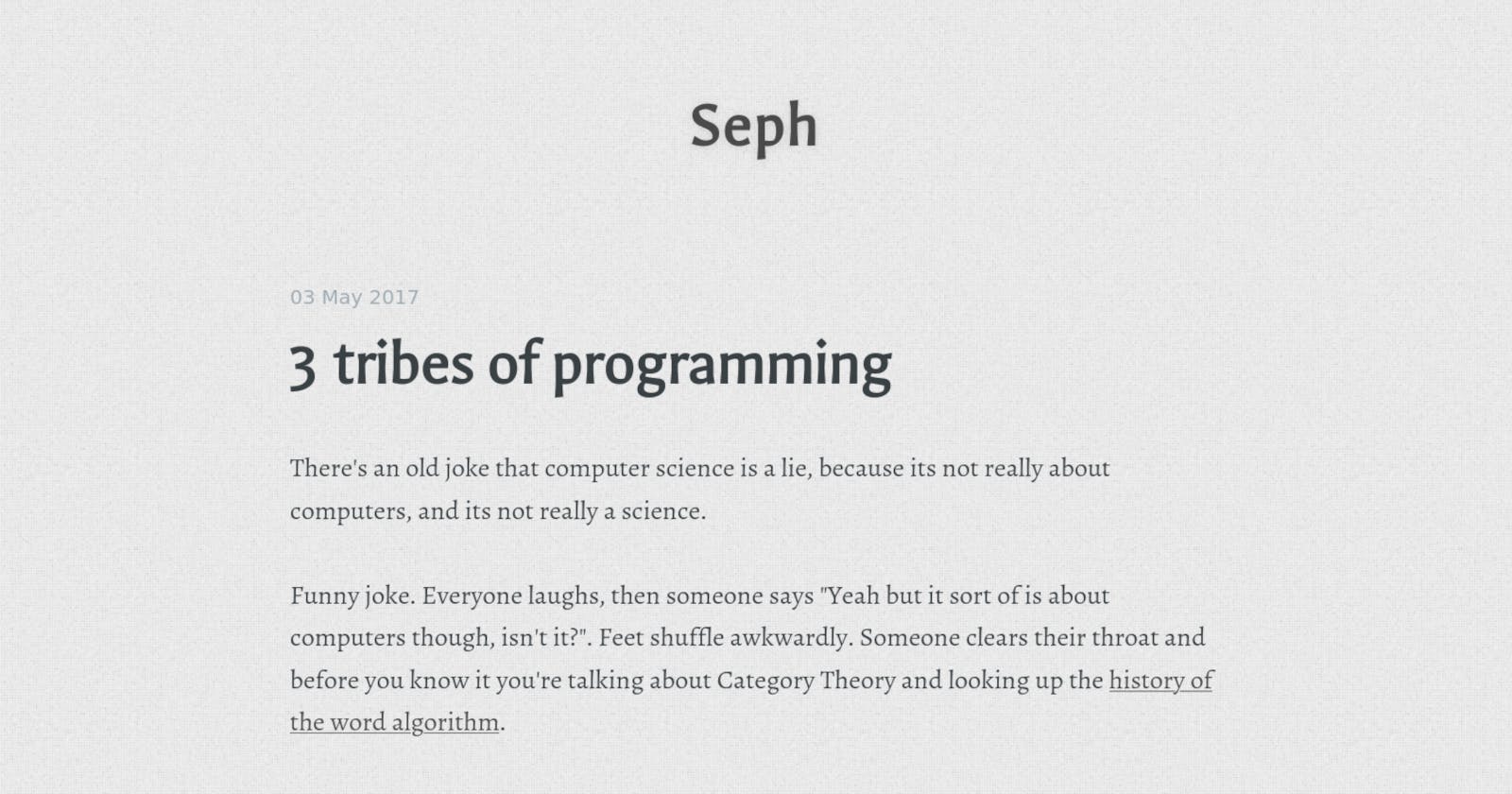 Article: 3 tribes of programming