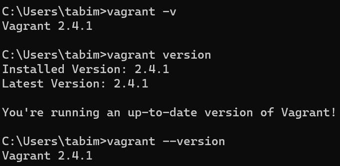 Using vagrant subcommands -v, --version and version to get the installed version of Vagrant 