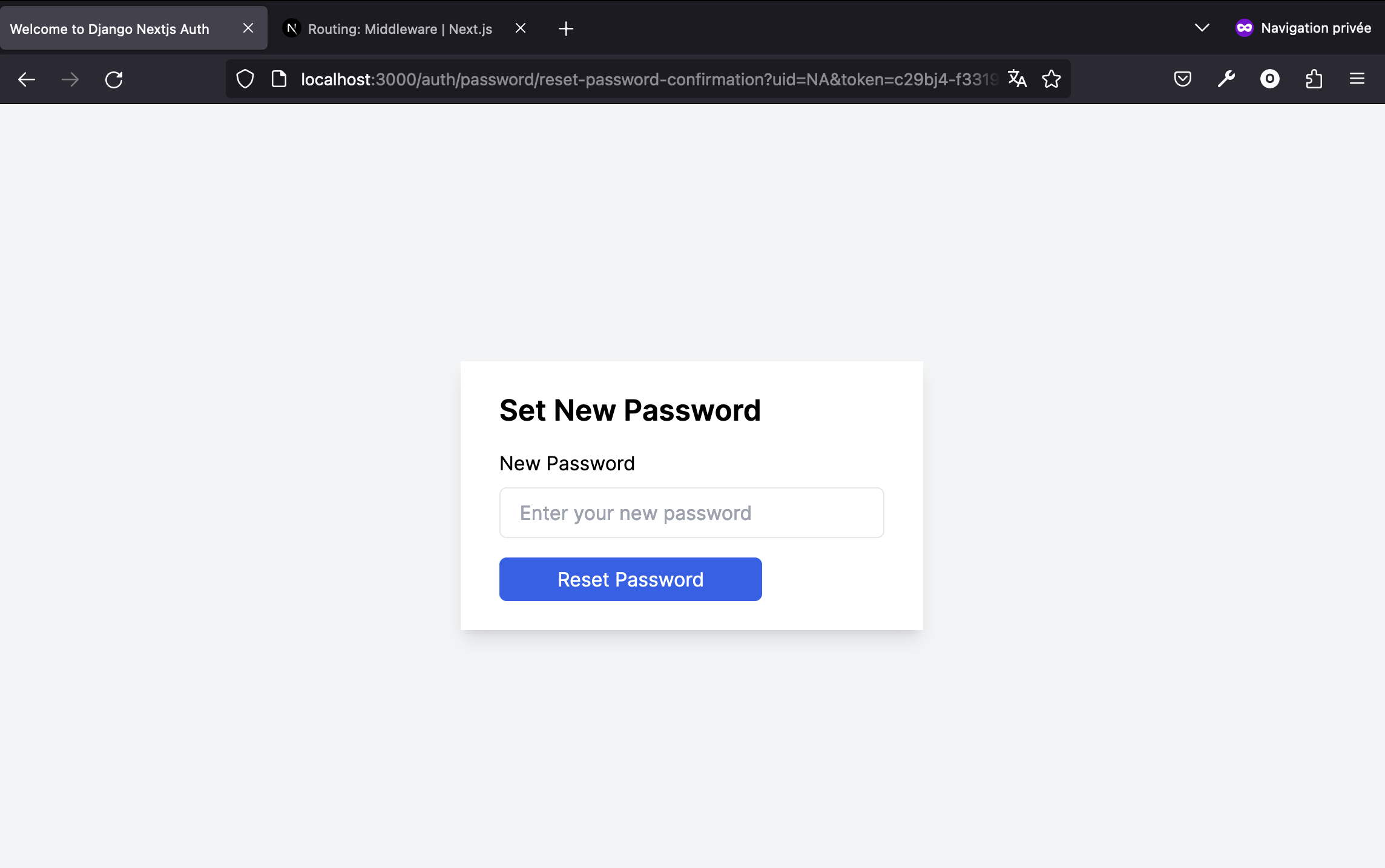 Reset password confirm page