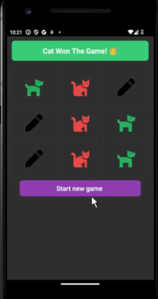 #react-native dogcatoe tic-tac-toe game app with a cat vs dog theme sounds- Apk con una temática de gato contra perro con sonidos.