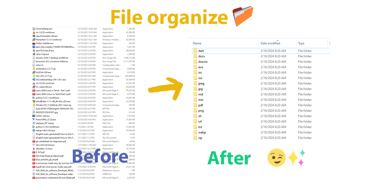 Organize your files using python, shell and bat scripts ✨