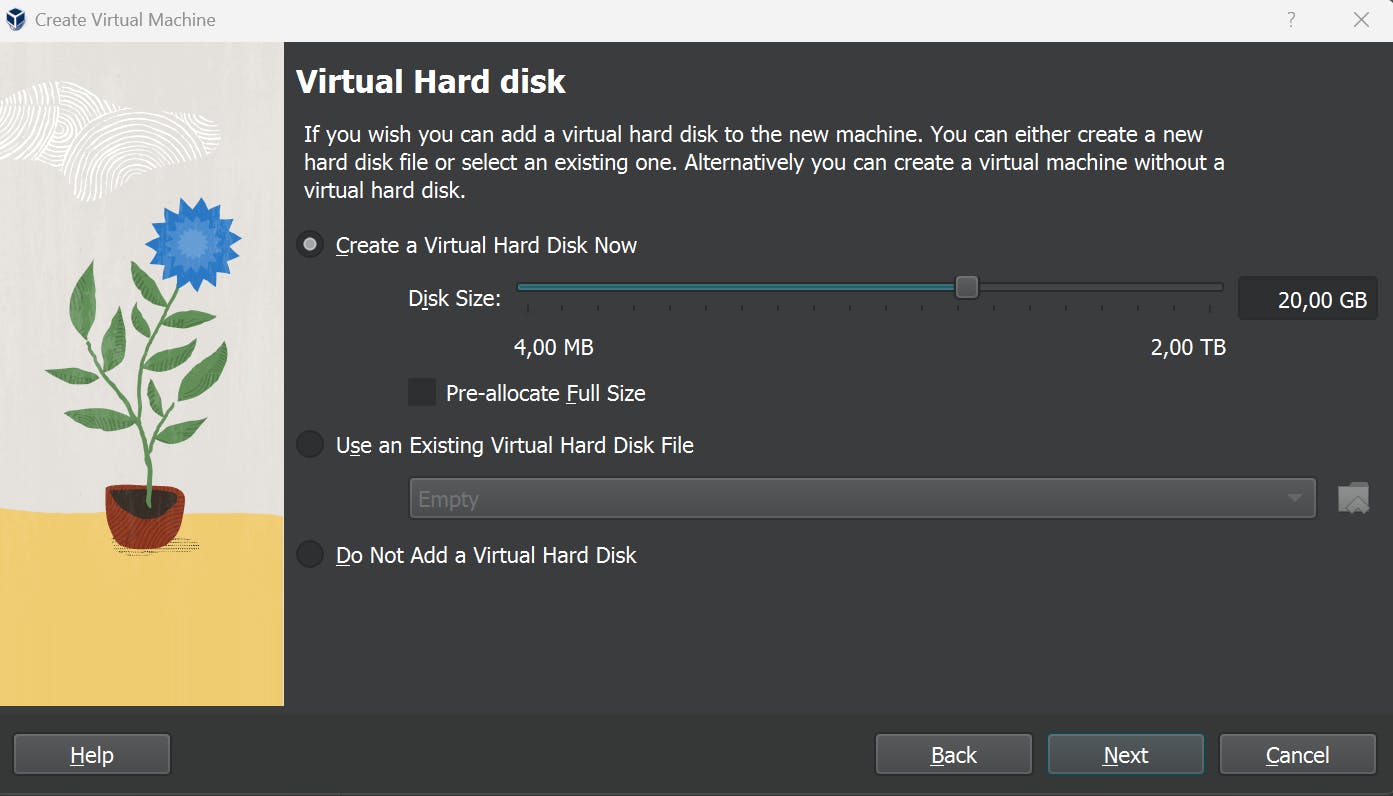 Setup alokasi hardisk virtual