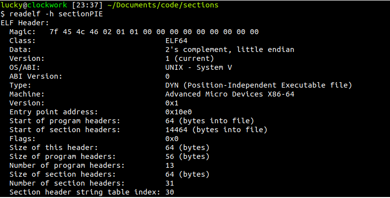 output of readelf -h 