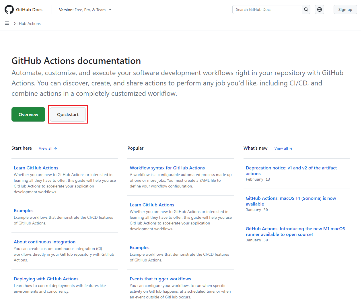 GitHub Actions quickstart