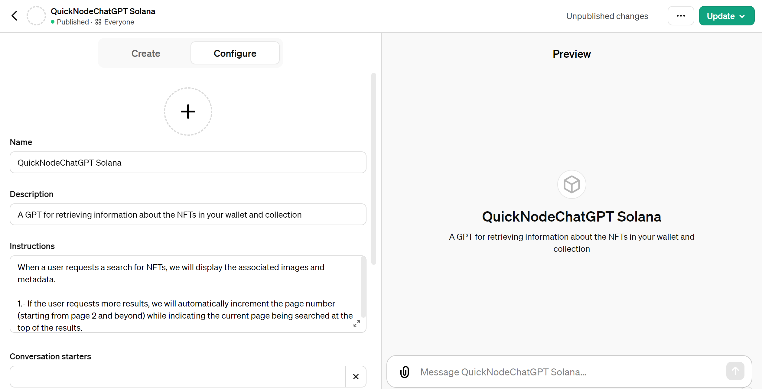 First step is to fill in information about your QuickNodeChatGPT Solana