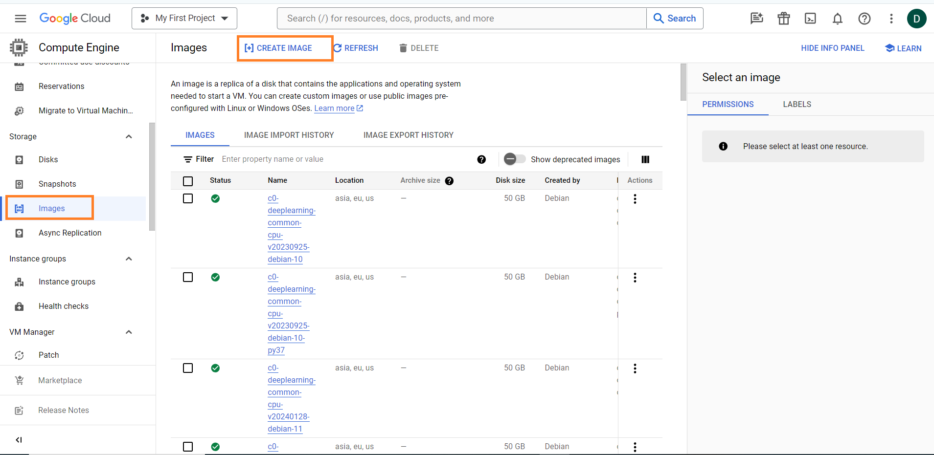 Images, machine image and custom image in GCP