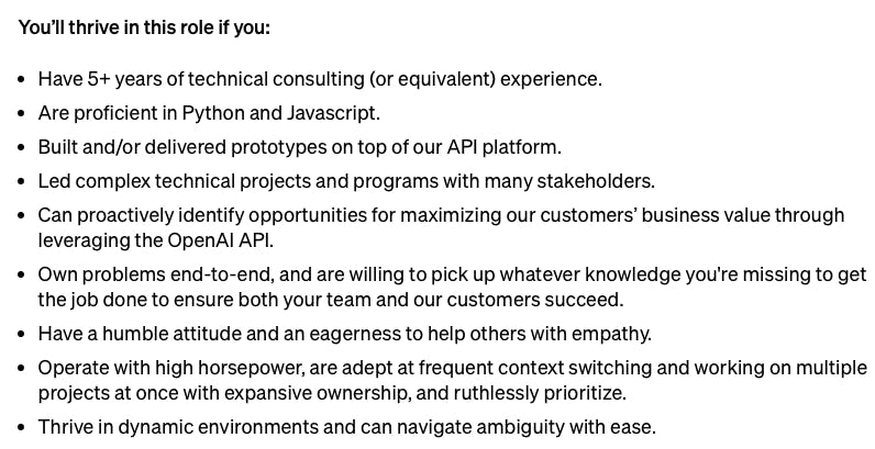 Solutions Architect listing from OpenAI