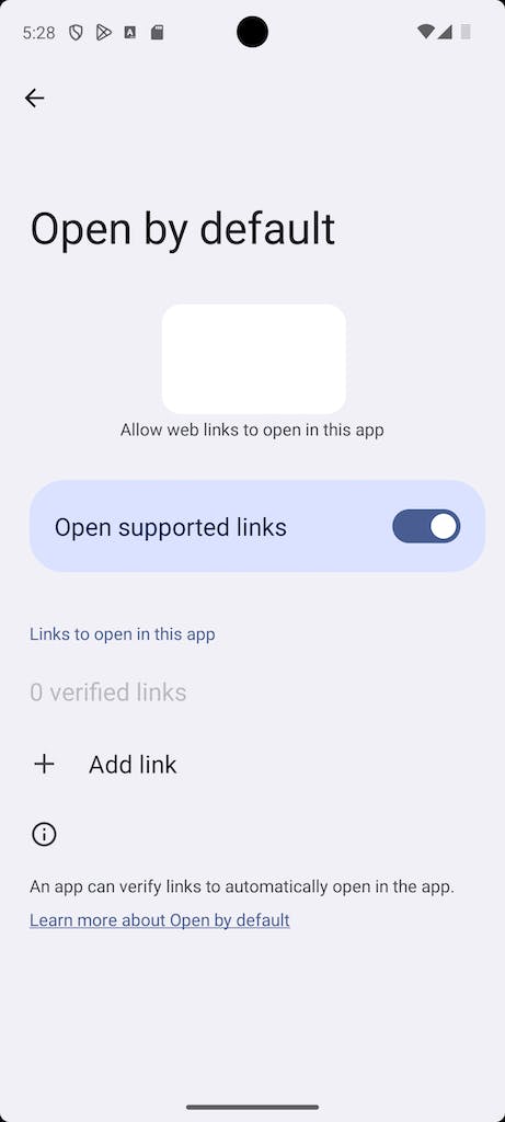Select your app > App info > Open by default