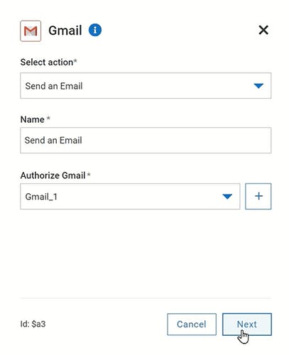 Configure Gmail action
