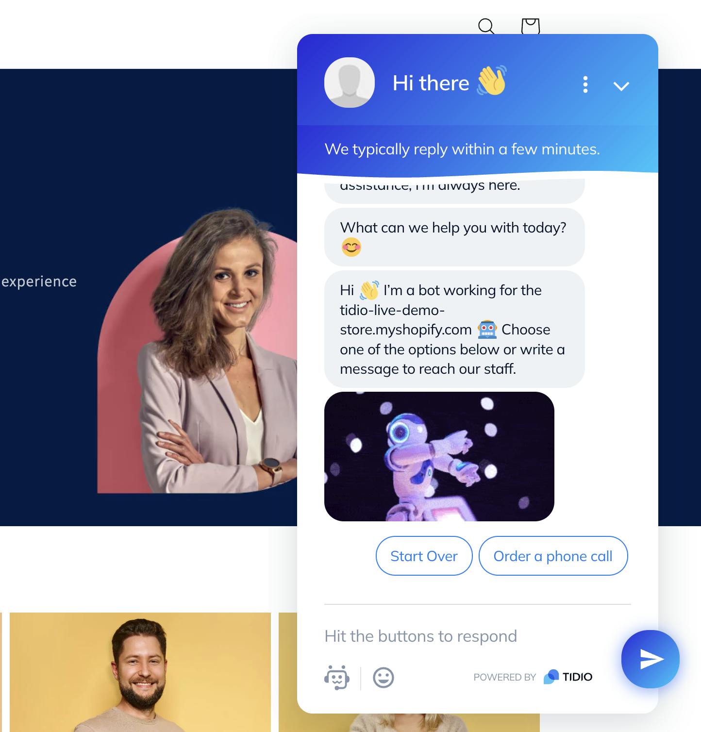 Screenshot of Tidio Ai based chatbot for Shopify Stores