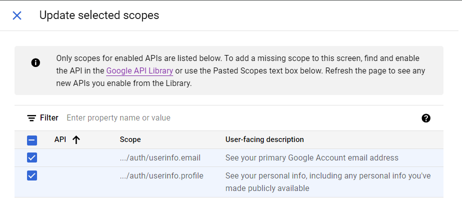 selected scopes