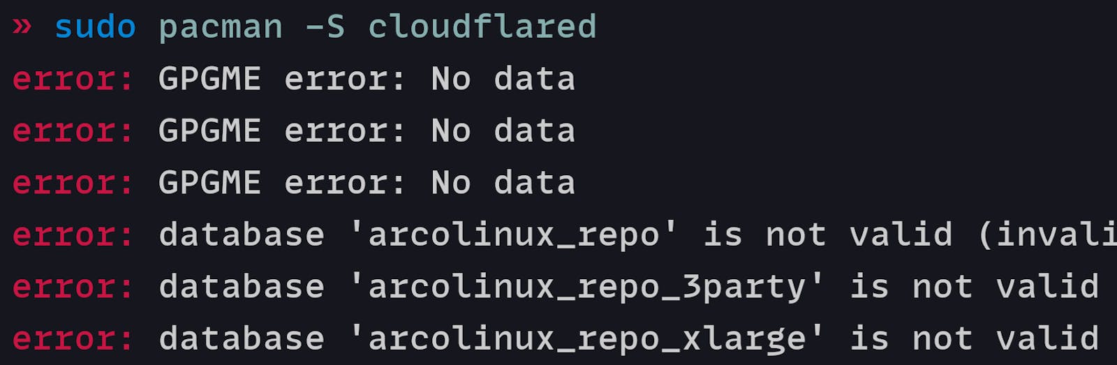 error: database 'arcolinux_repo' is not valid