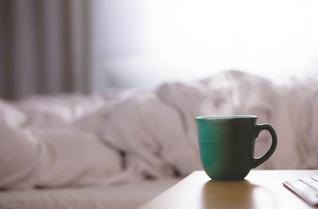 coffee on table in bedroom