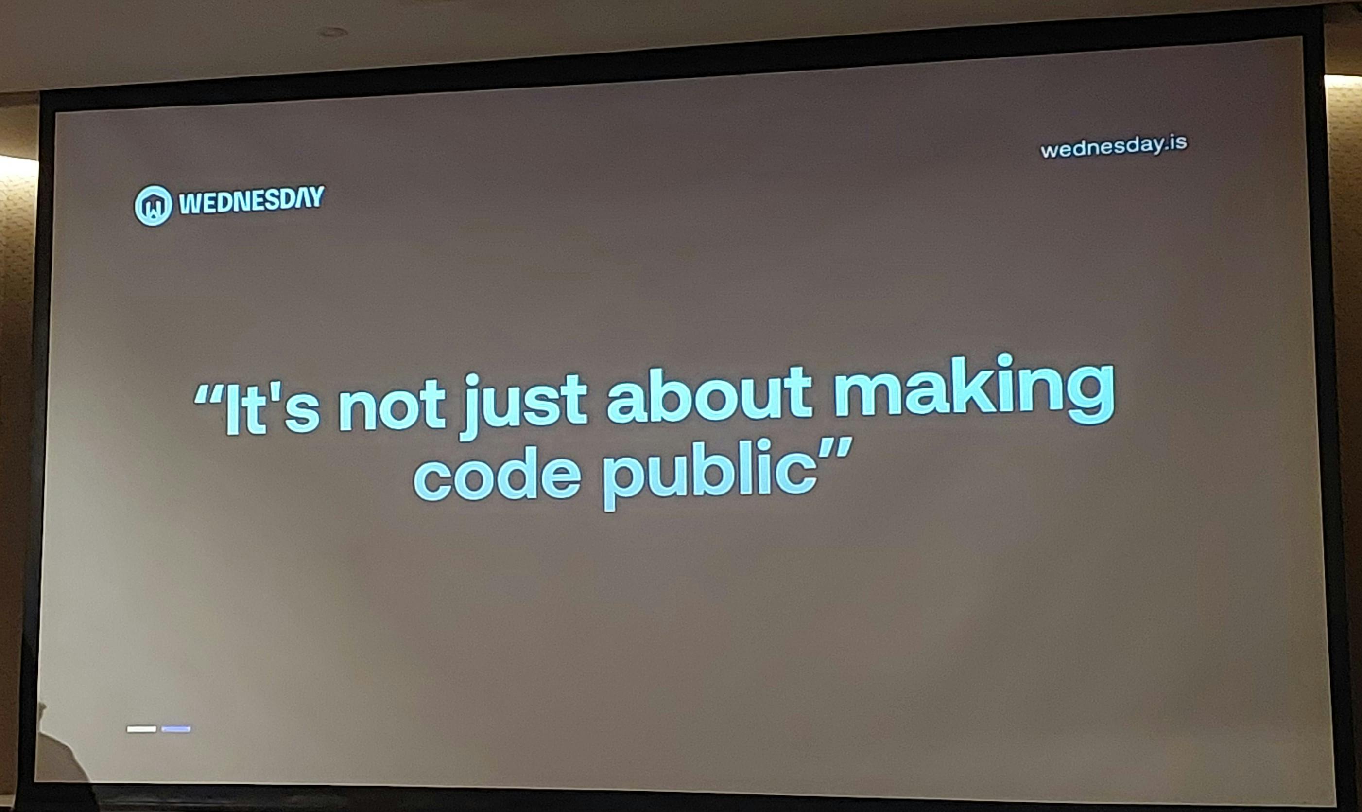 Quote from Mohammed Ali Chherawalla’s talk on ‘Building an Open Source Culture in Companies’ during PuneFOSS 2.0 on 24th Feb 2024, describing that Open source is not just about makign code public
