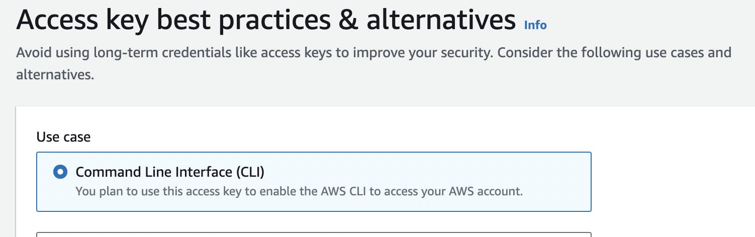 Select a Use case for the access key to be created.