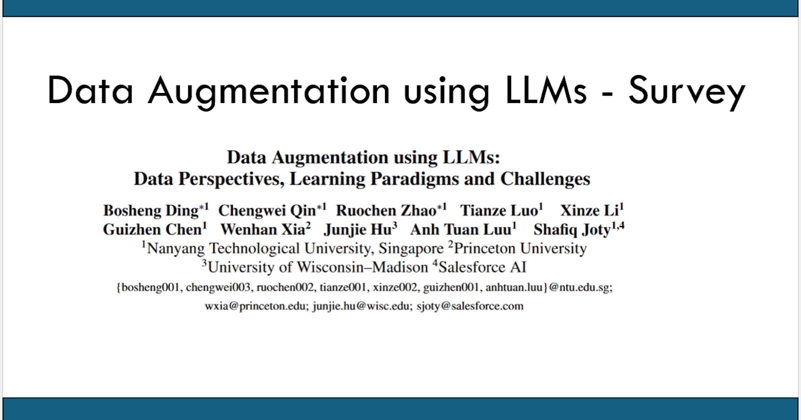 Data Augmentation using LLMs:
Data Perspectives, Learning Paradigms and Challenges (Short Summary)