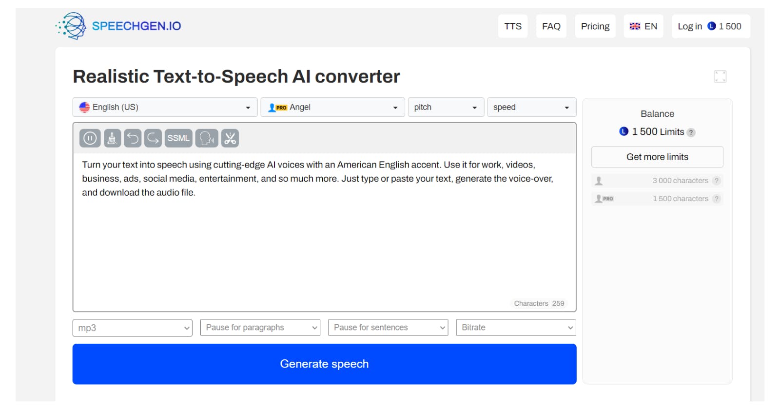 SpeechGen - Realistic Text-to-Speech AI converter