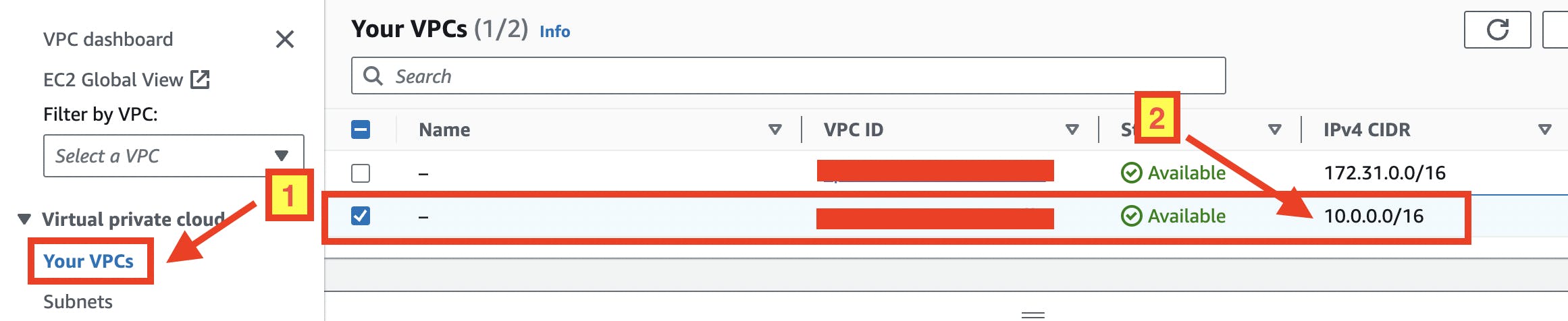 Show the newly created VPC from Terraform configuration code.