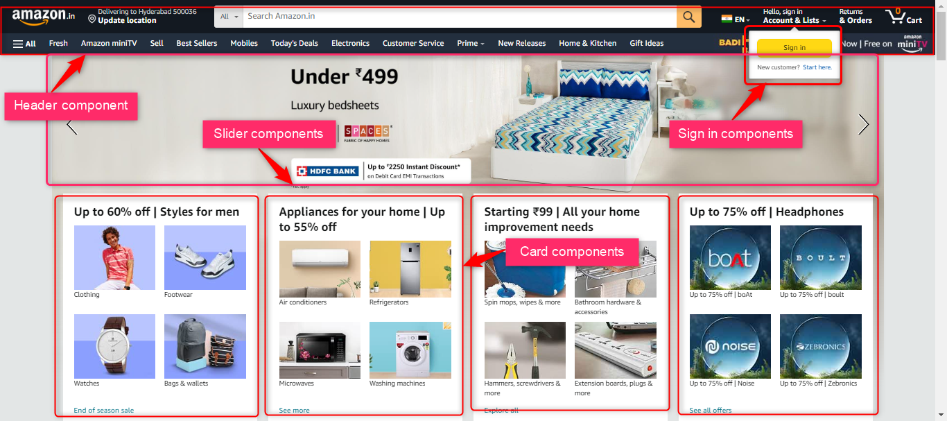 Components explain with Amazon.in website screenshot