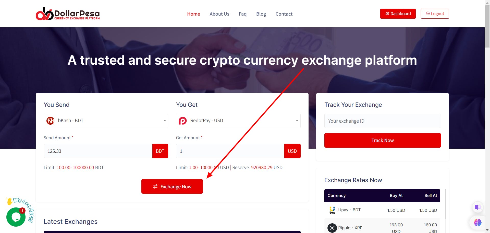 click on the "Exchange Now" button