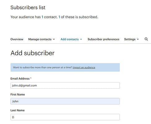 Fill out subscribers details