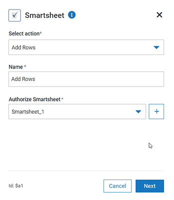 Smartsheet add rows action