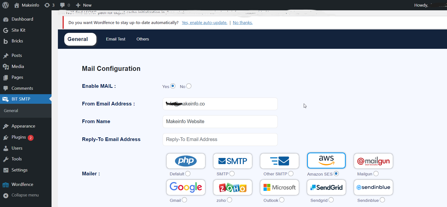 Send Email form Wordpress using Bit SMTP