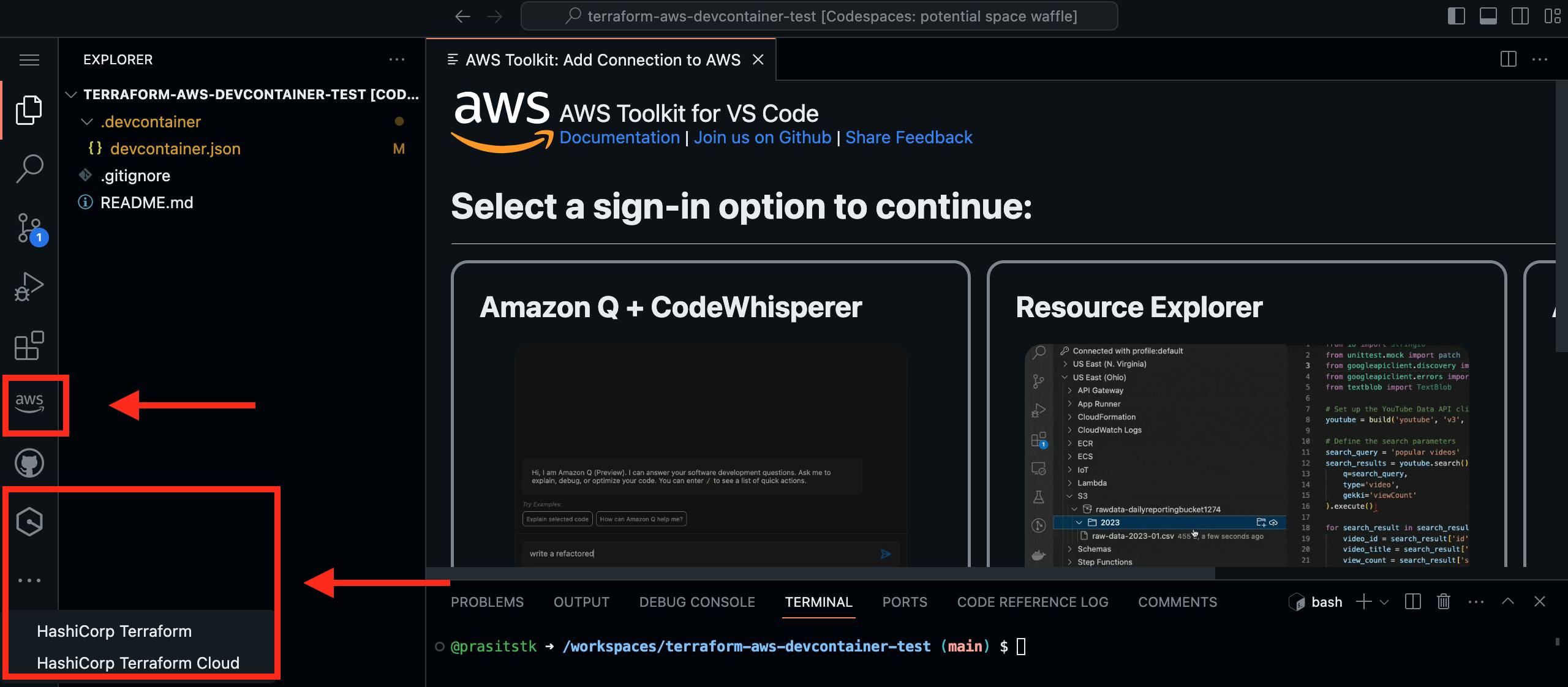 Show VS Code installed after add features to devcontainer.