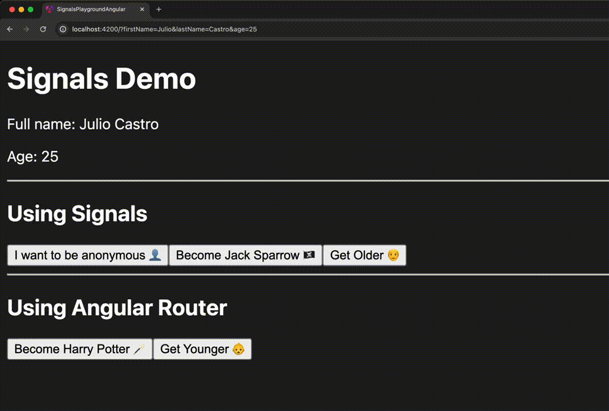 Demo using final solution of query param signals