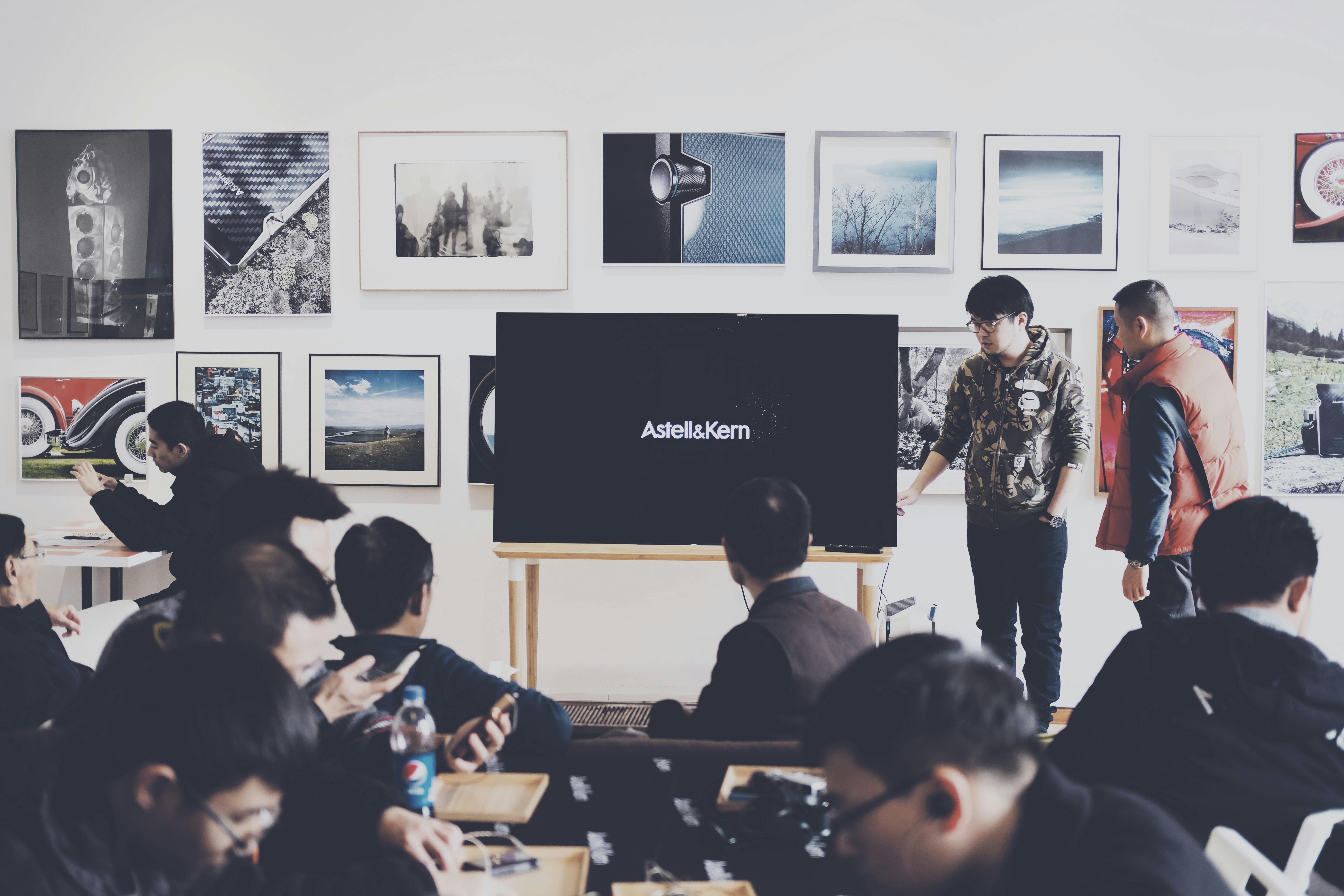 student giving presentation in classroom