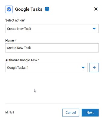 Google Tasks connector action