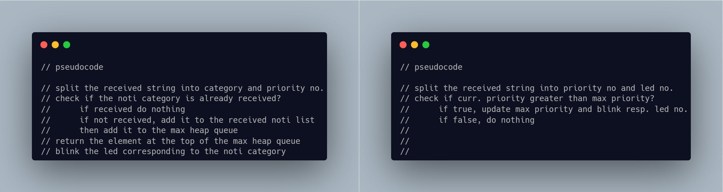 A pseudocode snippet showing the old versus the new optimized logic