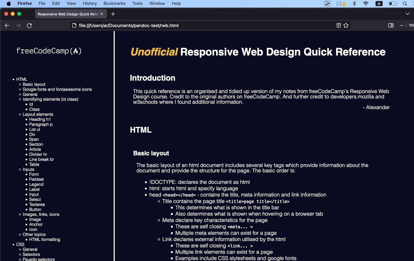 An unofficial quick reference for freeCodeCamp's Responsive Web Design Course