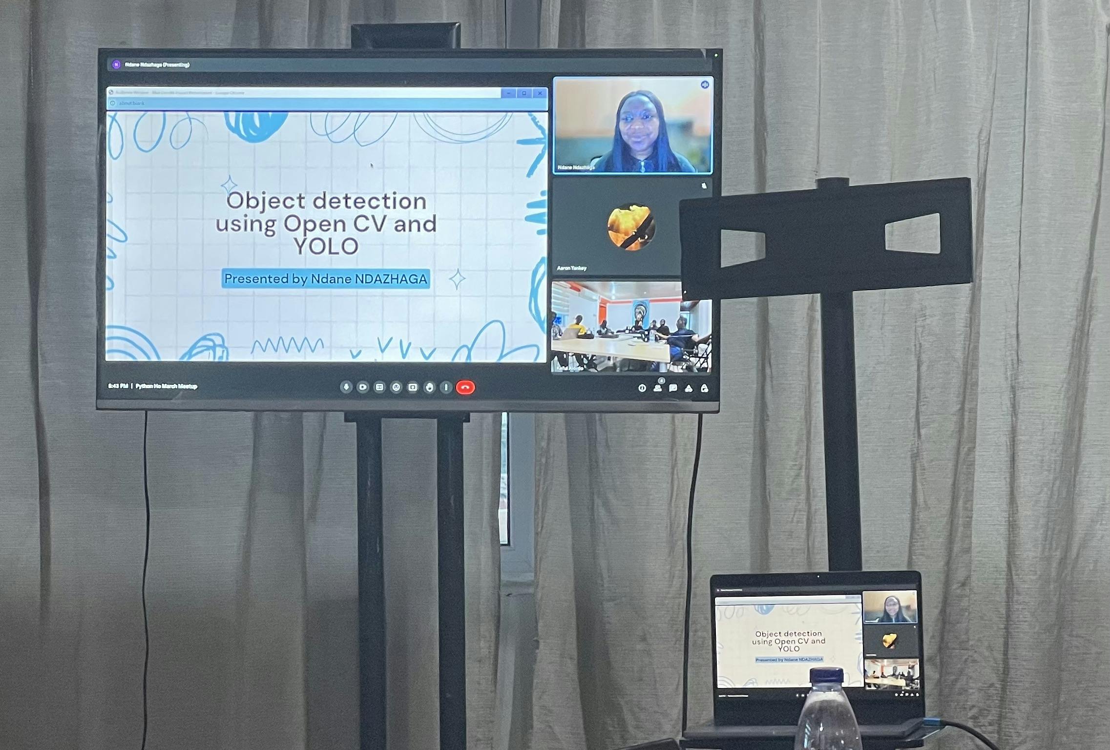 Ndane presenting her talk on Object detection using YOLO and OpenCV