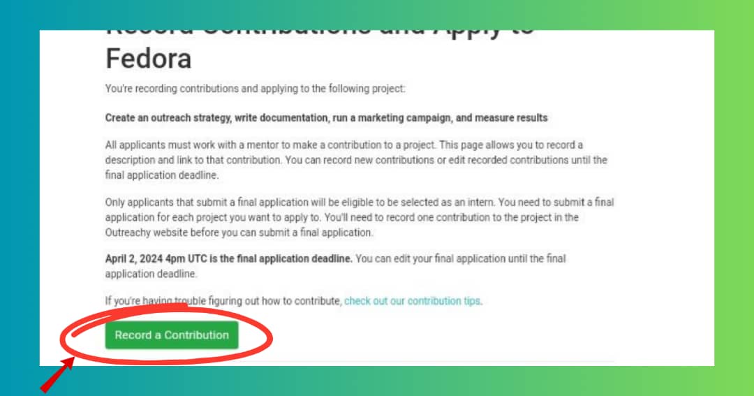 Contribution recording page of the Outreachy Internship. 