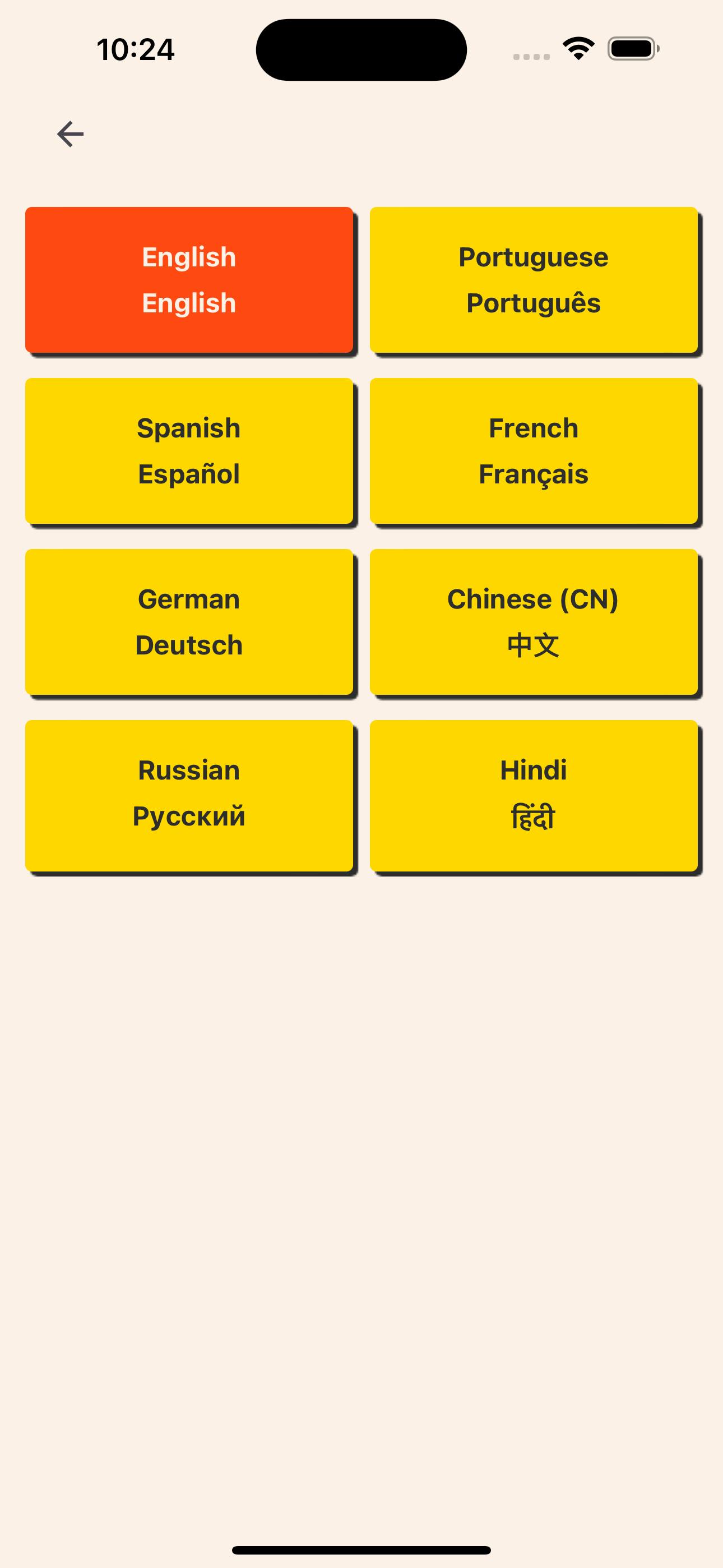 Our language selectiion UI