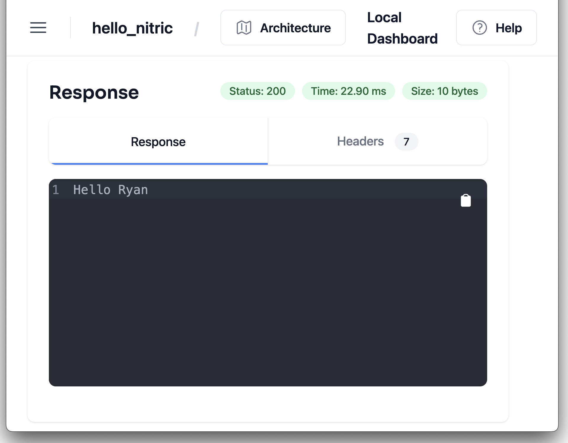 Response body from hello endpoint